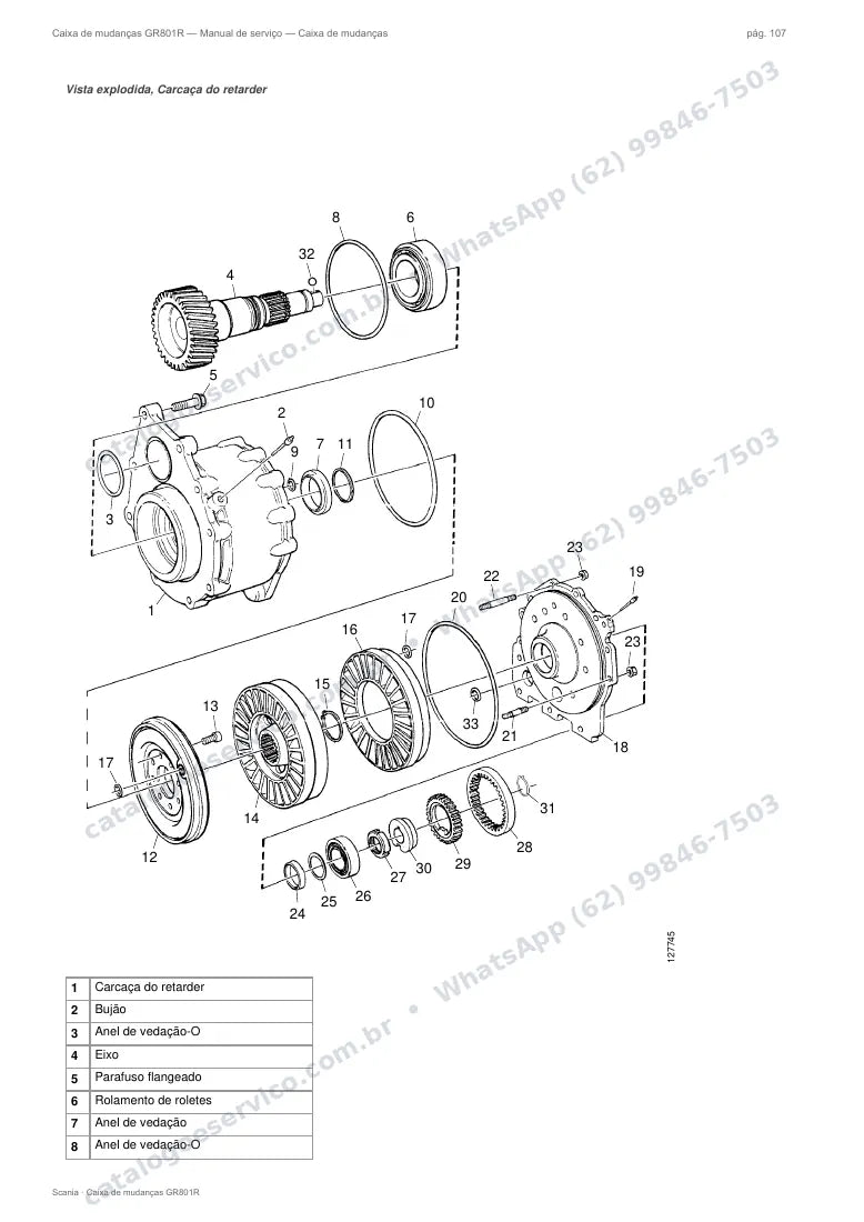 Página do manual de serviço da caixa Scania GR801R — Caixa de mudanças
