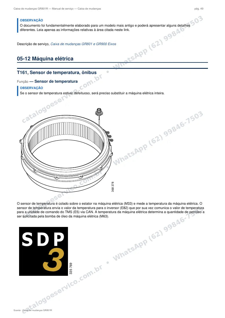Página do manual de serviço da caixa Scania GR801R — Caixa de mudanças