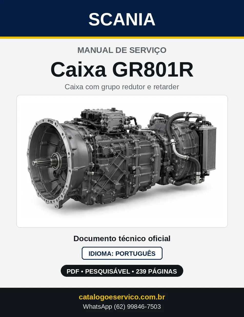 Capa do Manual de Serviço da Caixa de Mudanças Scania GR801R em PDF