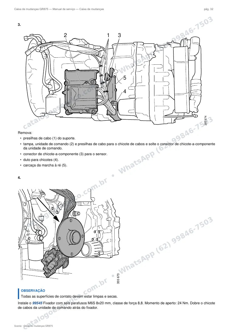 Página do manual de serviço da caixa Scania GR875 — Caixa de mudanças