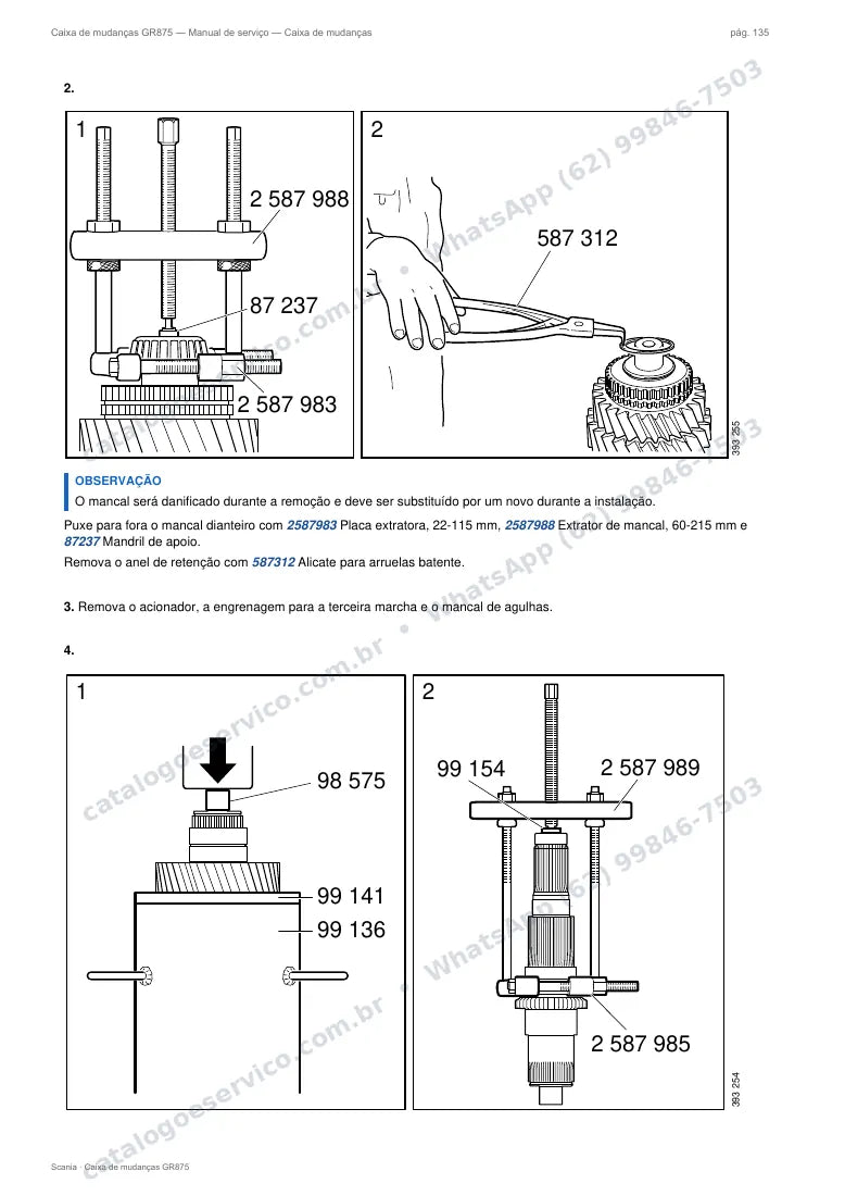 Página do manual de serviço da caixa Scania GR875 — Caixa de mudanças