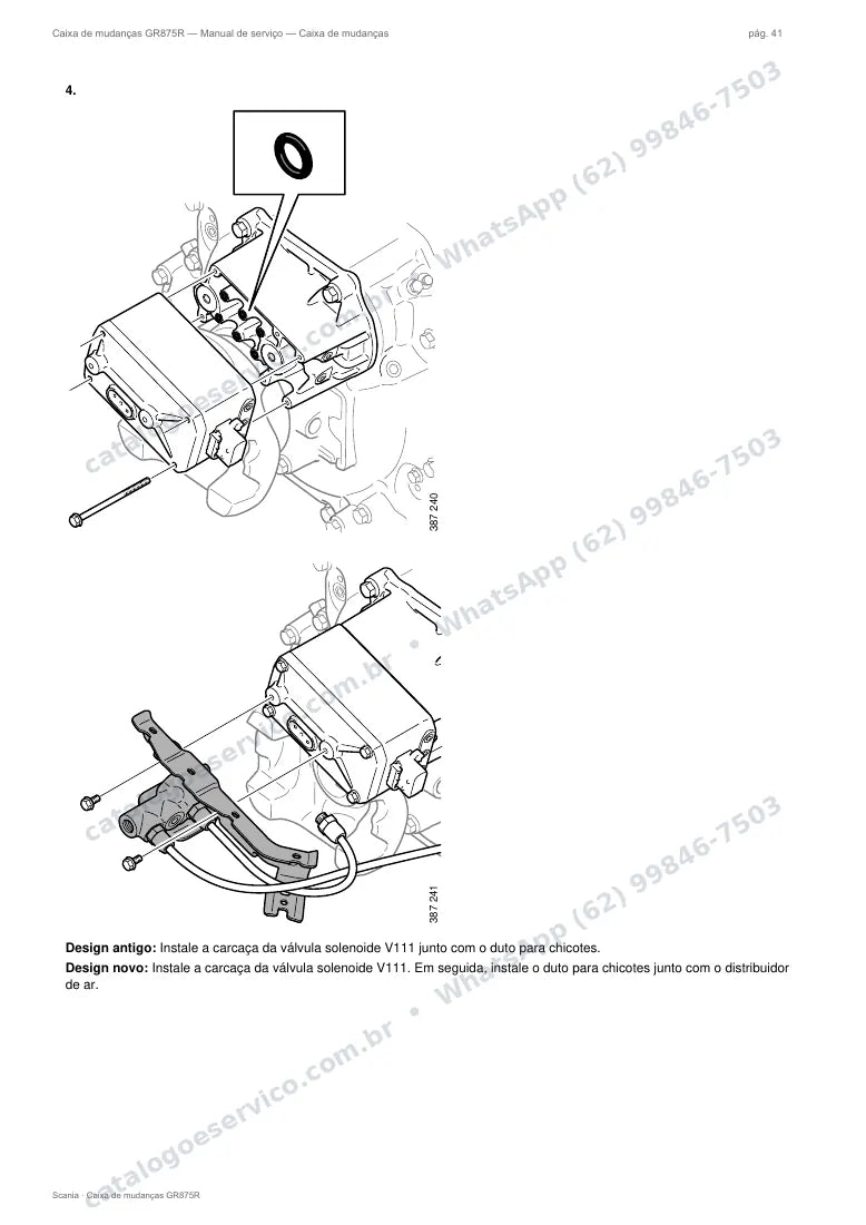 Página do manual de serviço da caixa Scania GR875R — Caixa de mudanças