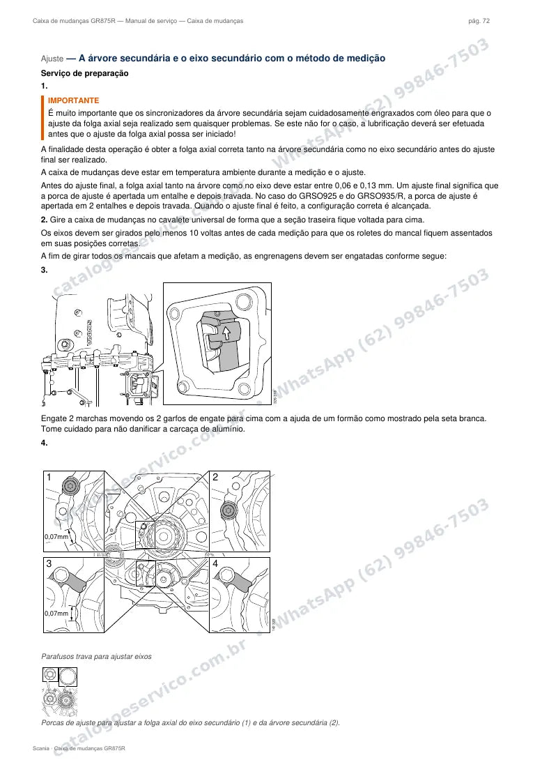 Página do manual de serviço da caixa Scania GR875R — Caixa de mudanças