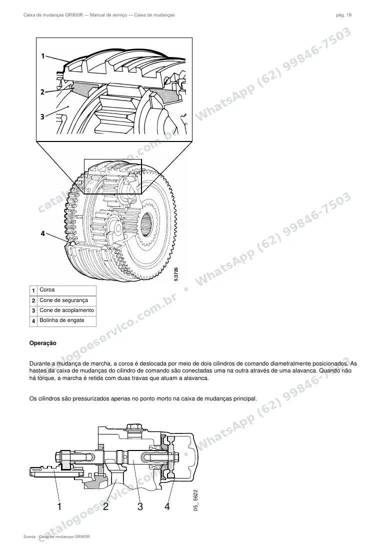 Página do manual de serviço da caixa Scania GR900R — Caixa de mudanças