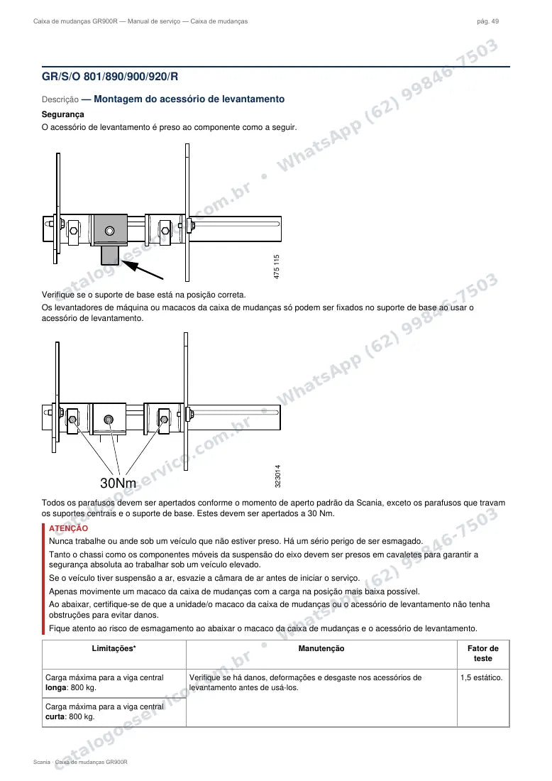 Página do manual de serviço da caixa Scania GR900R — Caixa de mudanças