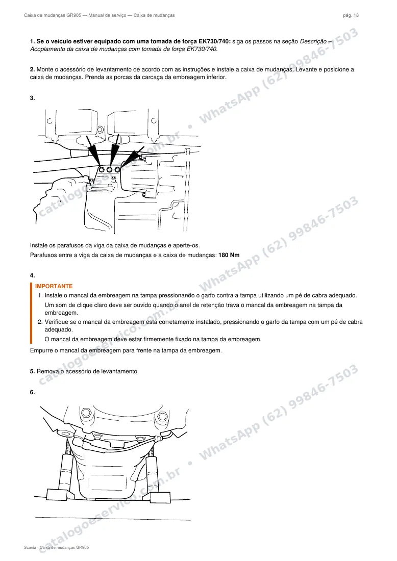 Página do manual de serviço da caixa Scania GR905 — Caixa de mudanças