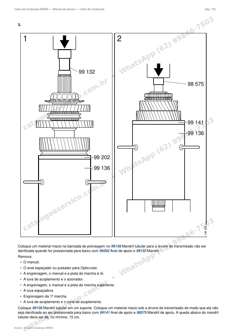 Página do manual de serviço da caixa Scania GR905 — Caixa de mudanças