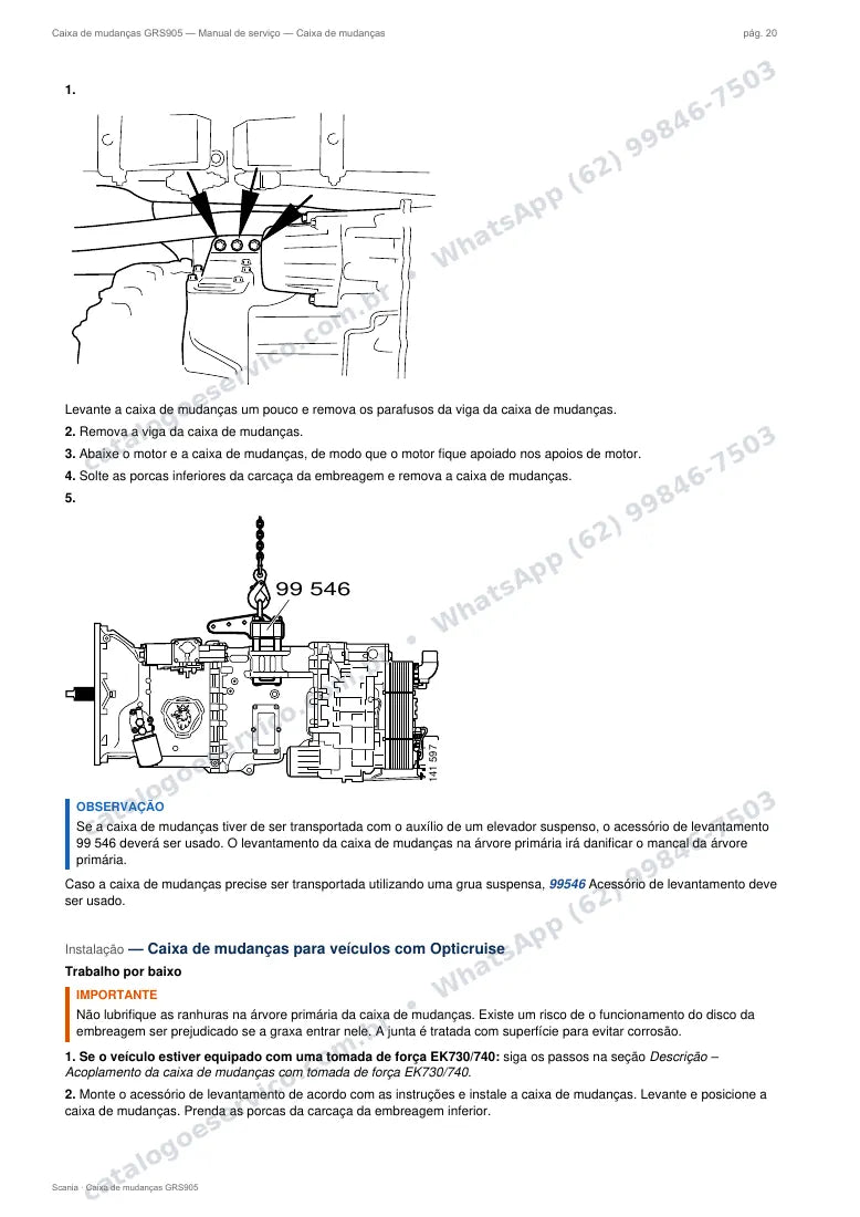 Página do manual de serviço da caixa Scania GRS905 — Caixa de mudanças