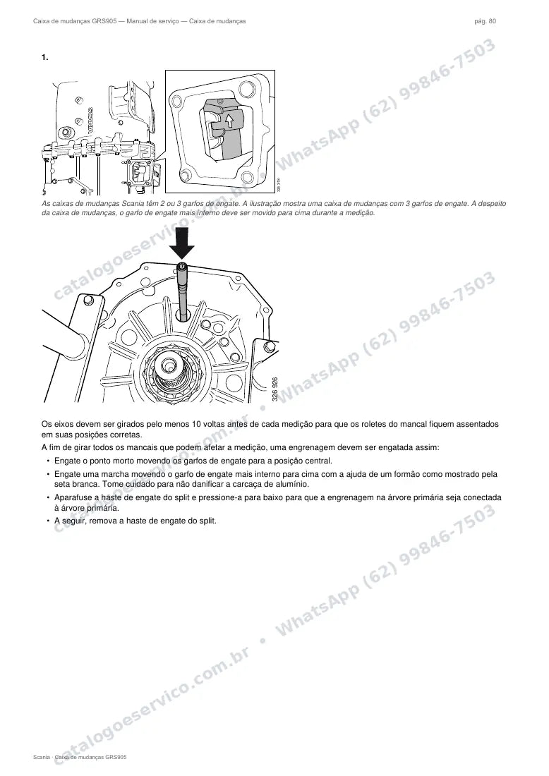 Página do manual de serviço da caixa Scania GRS905 — Caixa de mudanças