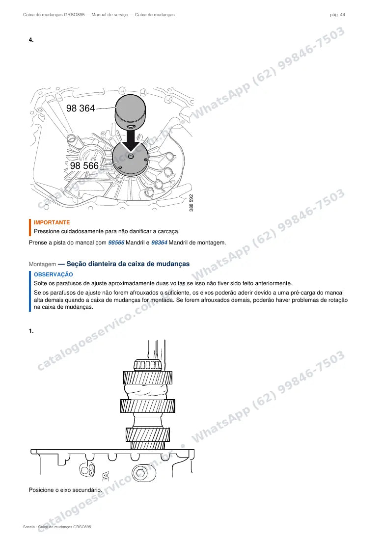 Página do manual de serviço da caixa Scania GRSO895 — Caixa de mudanças