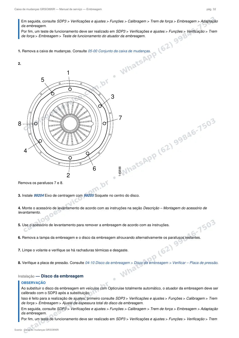 Página do manual de serviço da caixa Scania GRSO895R — Embreagem