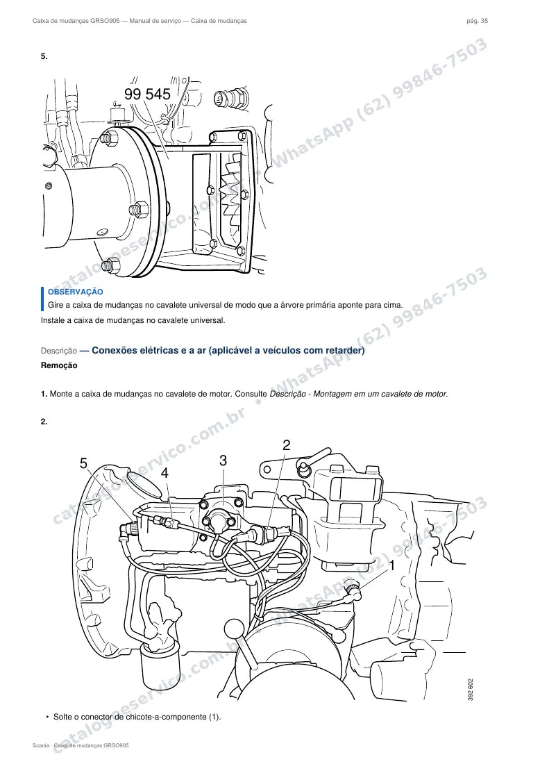 Página do manual de serviço da caixa Scania GRSO905 — Caixa de mudanças