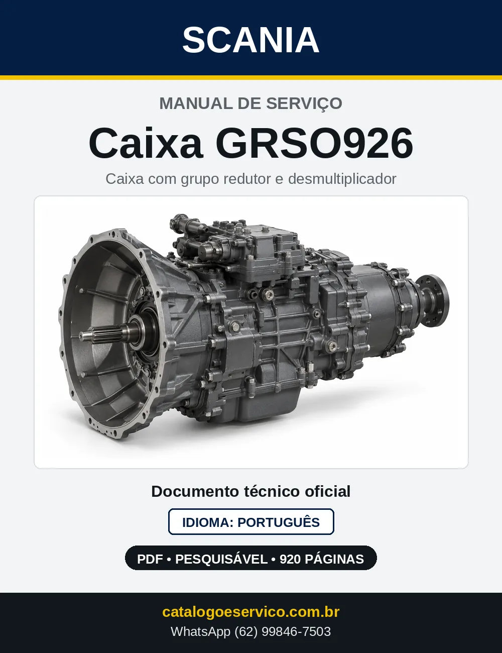 Capa do Manual de Serviço da Caixa de Mudanças Scania GRSO926 em PDF
