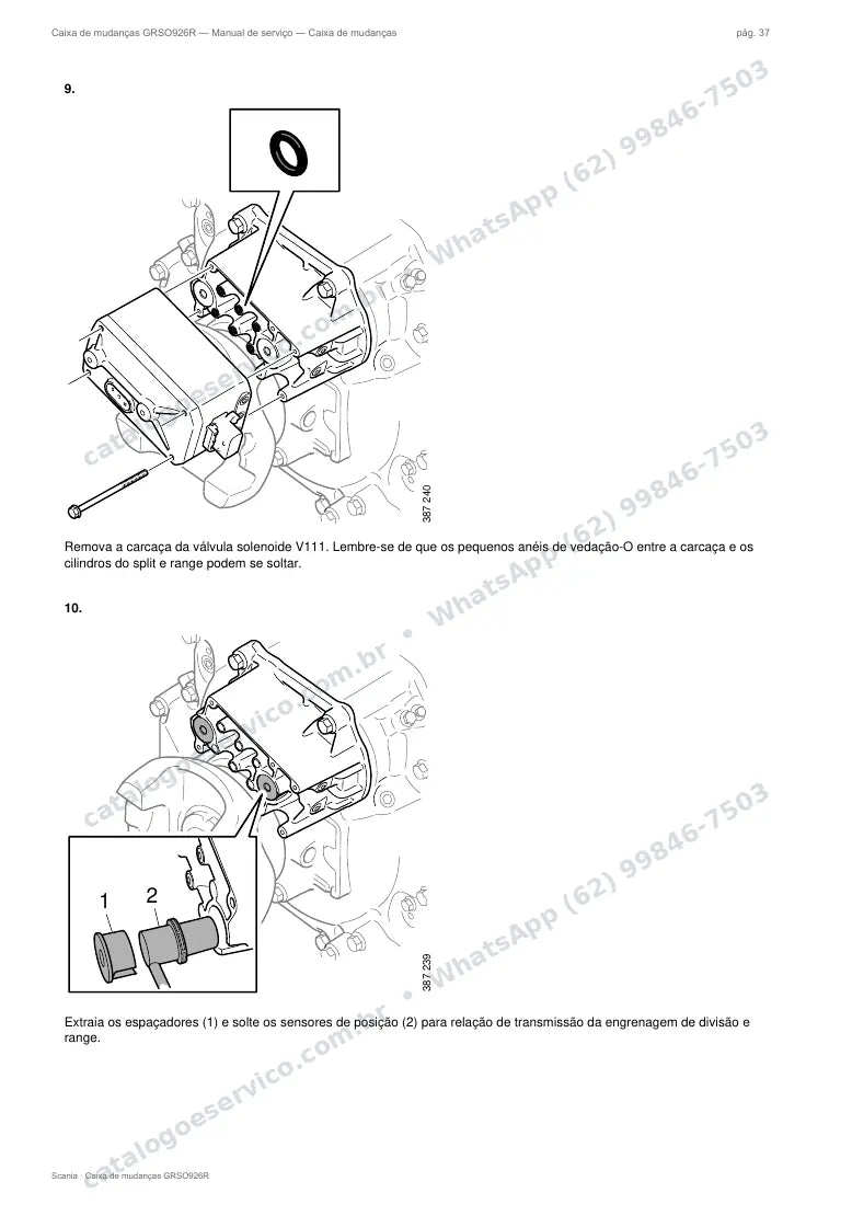 Página do manual de serviço da caixa Scania GRSO926R — Caixa de mudanças