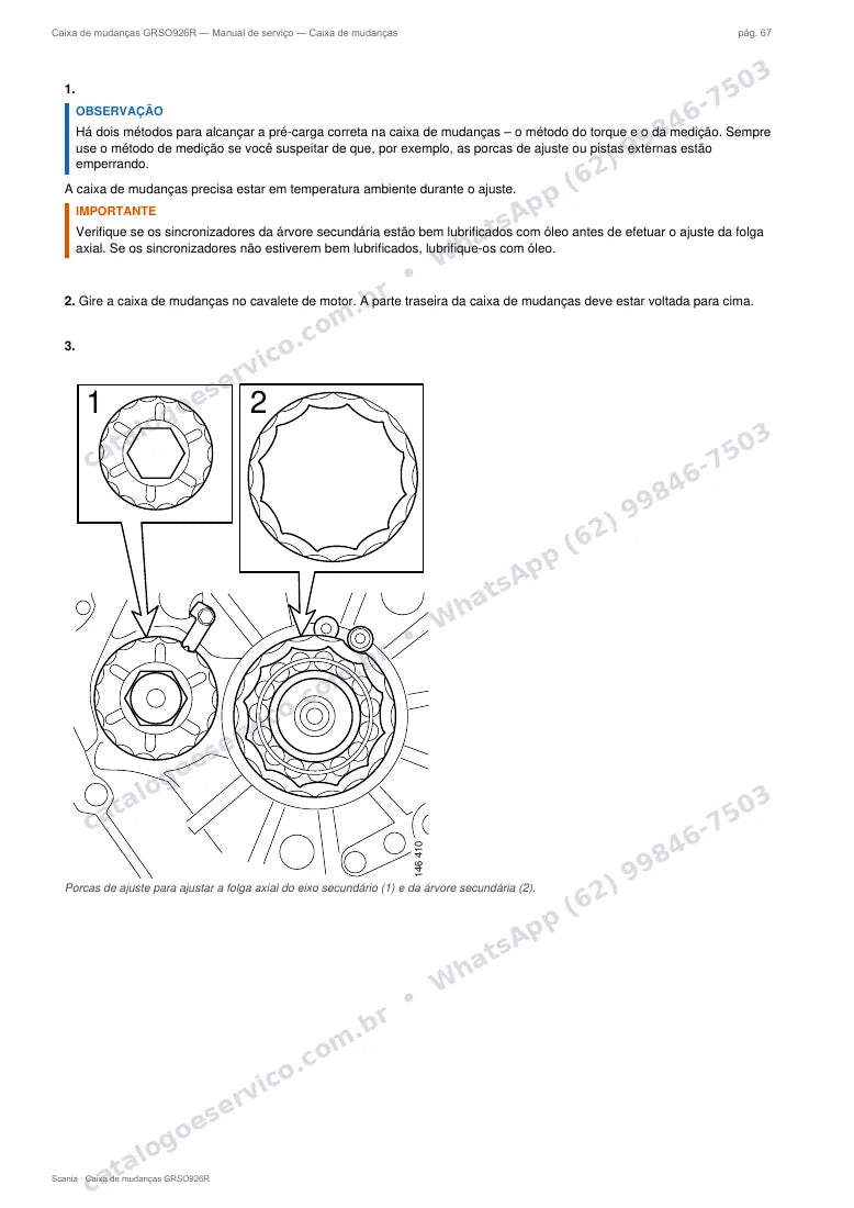 Página do manual de serviço da caixa Scania GRSO926R — Caixa de mudanças