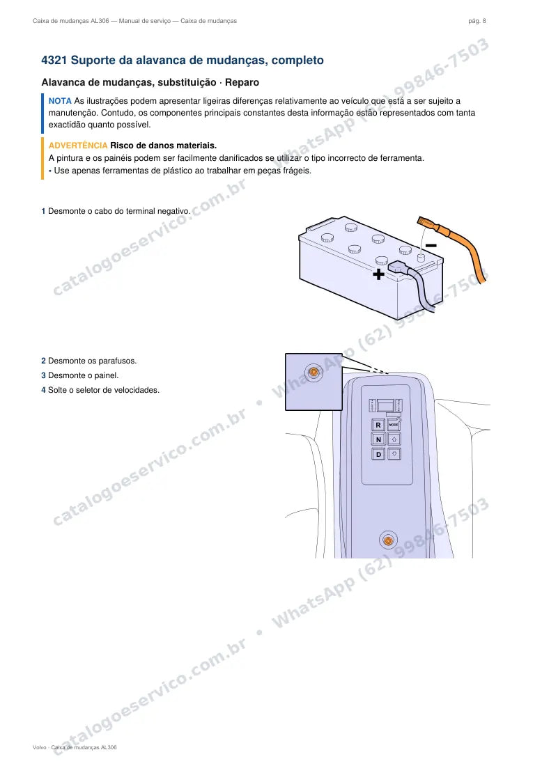 Página do manual de serviço da caixa Volvo AL306 — Caixa de mudanças