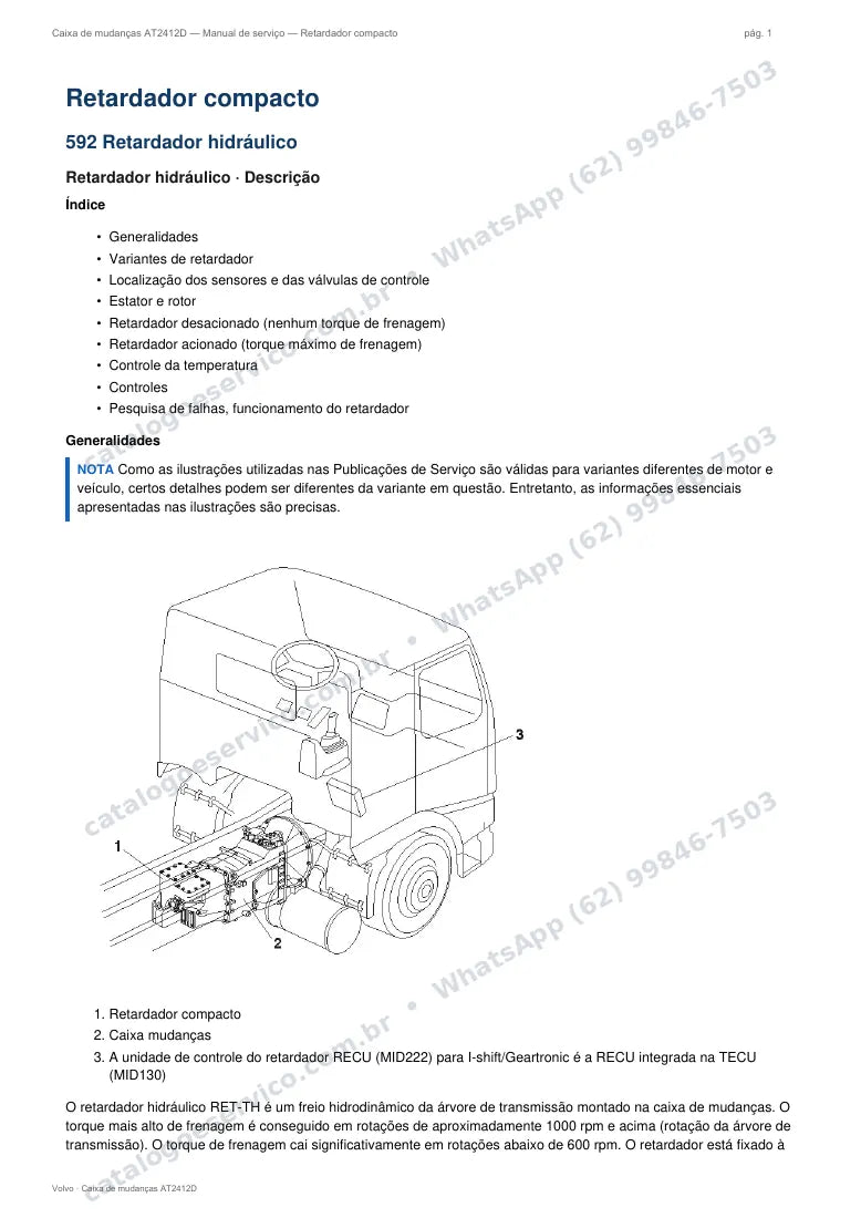 Página do manual de serviço da caixa Volvo AT2412D — Retardador compacto
