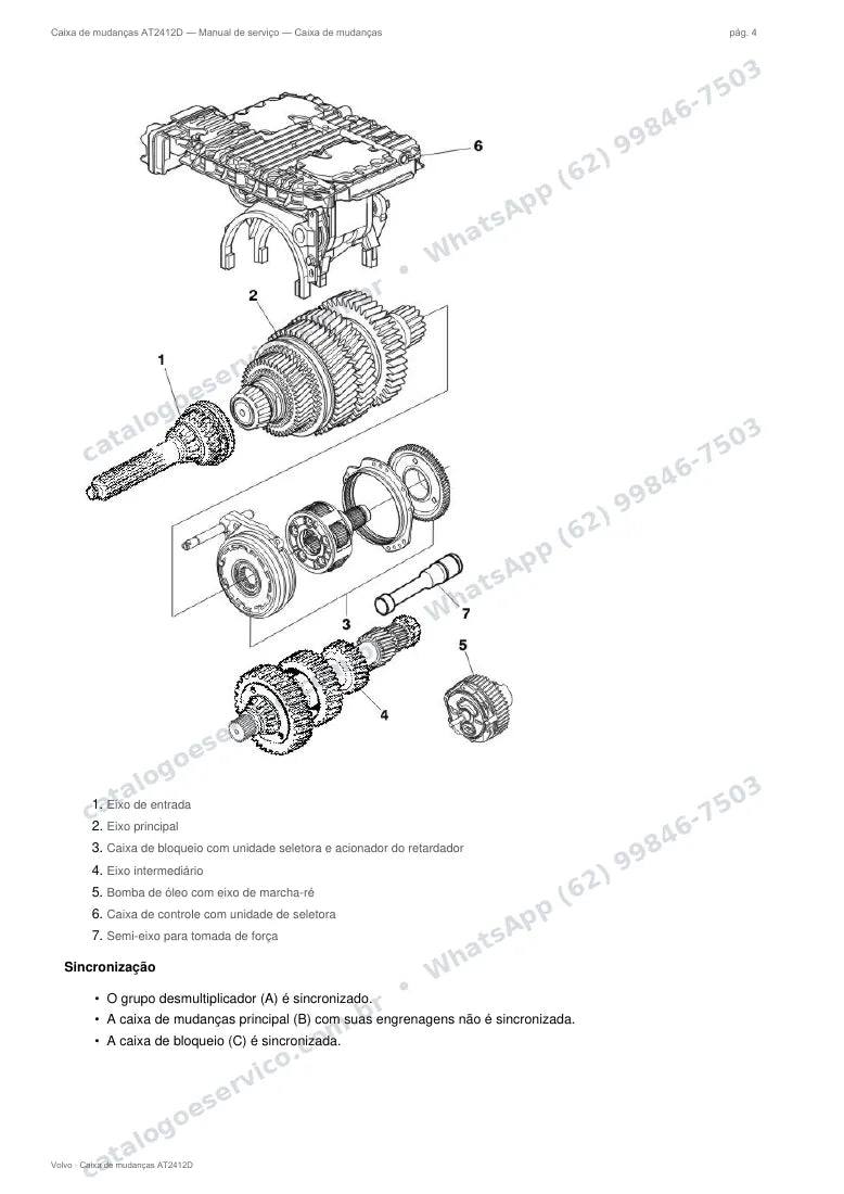 Página do manual de serviço da caixa Volvo AT2412D — Caixa de mudanças