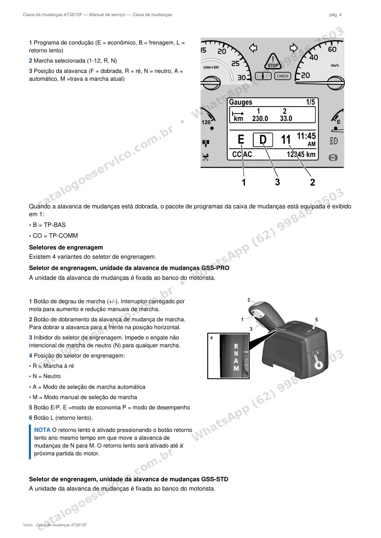 Página do manual de serviço da caixa Volvo AT2612F — Caixa de mudanças
