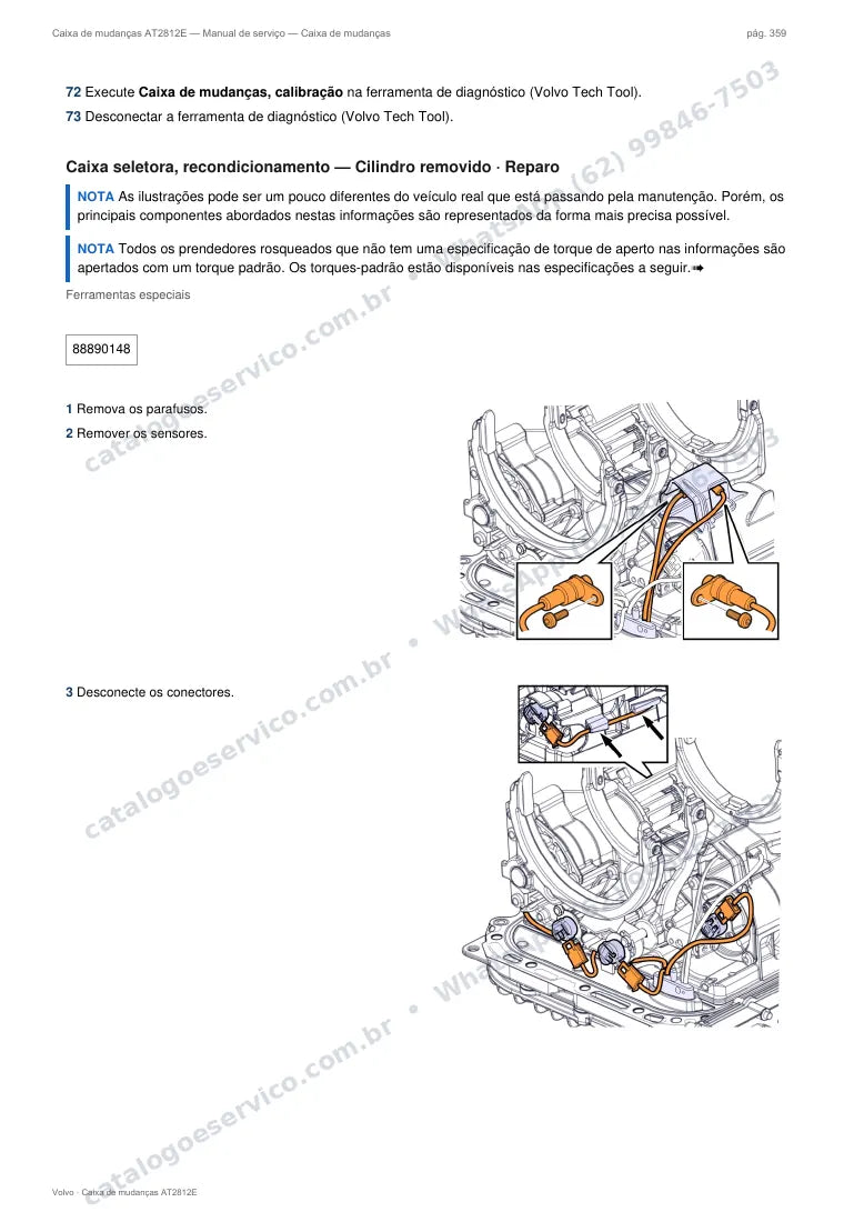 Página do manual de serviço da caixa Volvo AT2812E — Caixa de mudanças