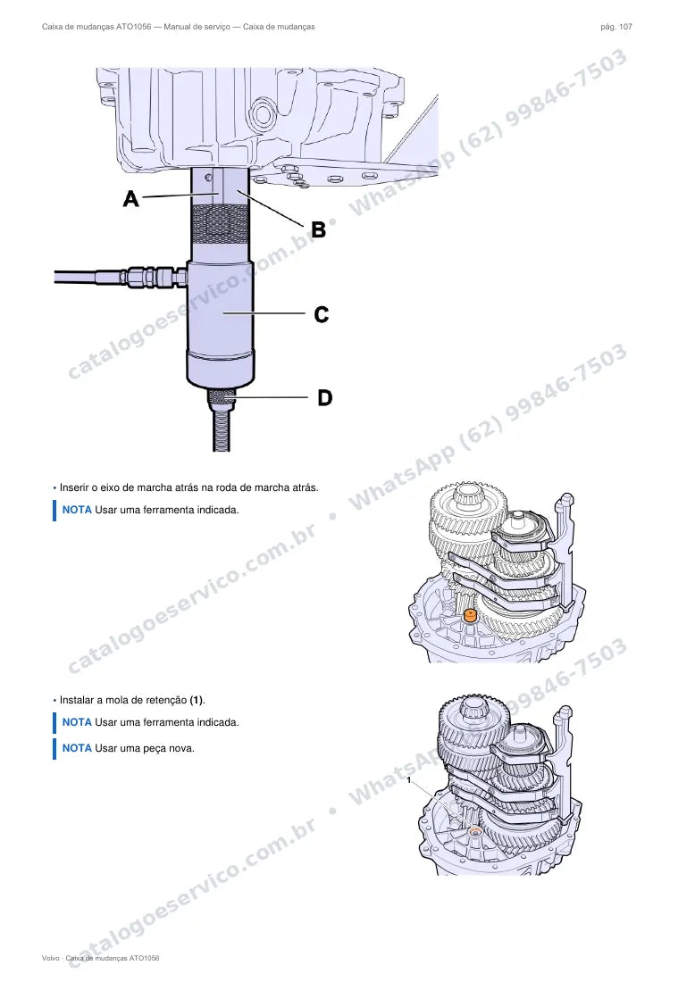 Página do manual de serviço da caixa Volvo ATO1056 — Caixa de mudanças