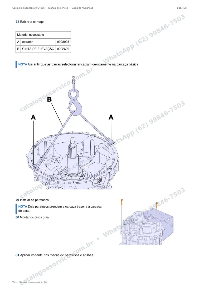 Página do manual de serviço da caixa Volvo ATO1056 — Caixa de mudanças