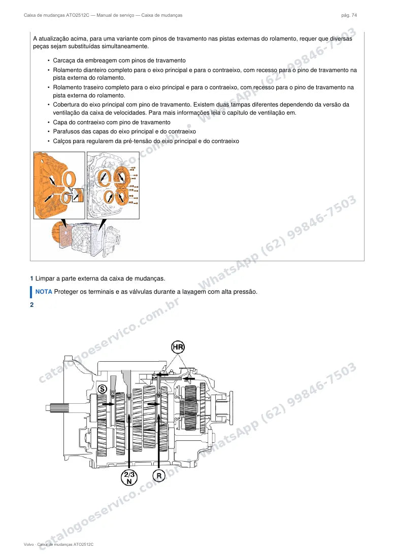 Página do manual de serviço da caixa Volvo ATO2512C — Caixa de mudanças
