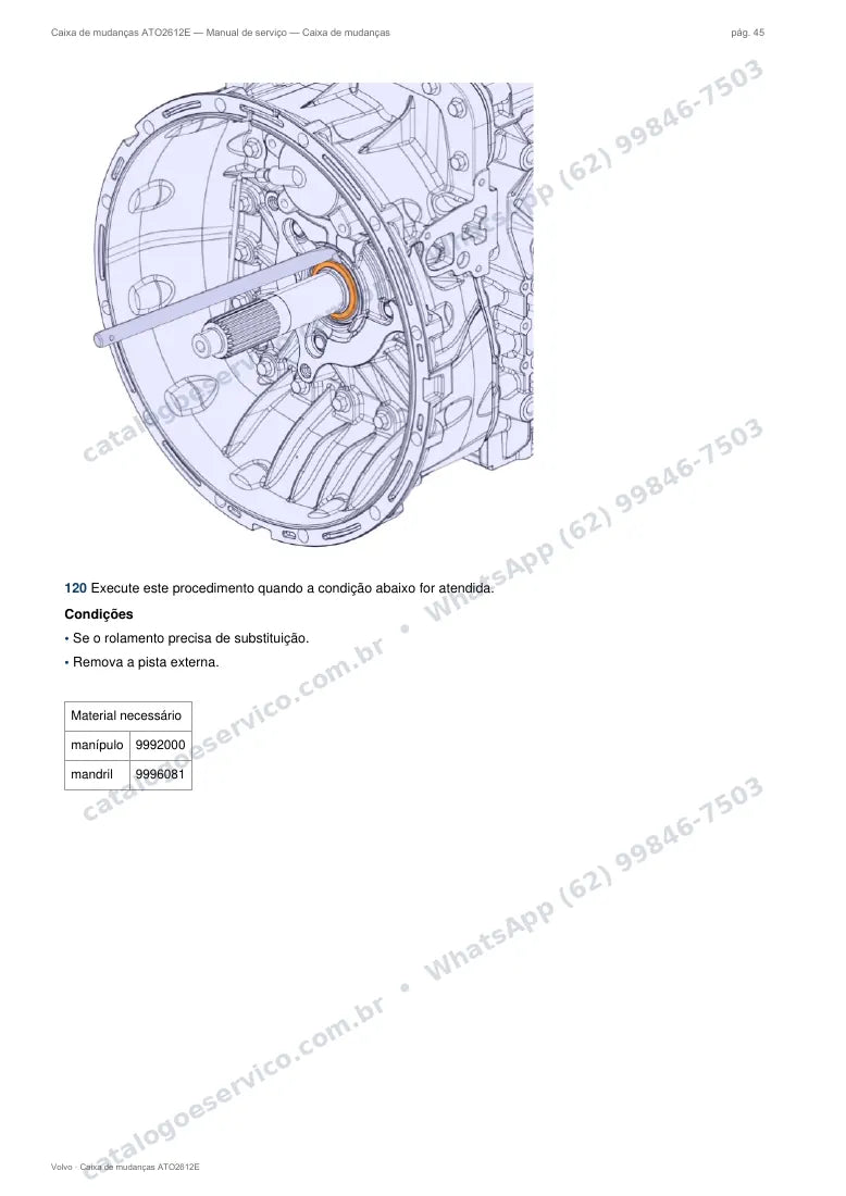Página do manual de serviço da caixa Volvo ATO2612E — Caixa de mudanças
