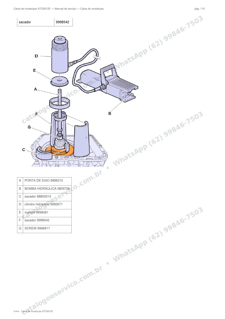 Página do manual de serviço da caixa Volvo ATO2612F — Caixa de mudanças