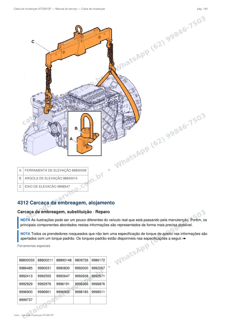 Página do manual de serviço da caixa Volvo ATO2612F — Caixa de mudanças
