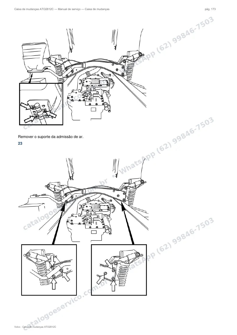 Página do manual de serviço da caixa Volvo ATO2812C — Caixa de mudanças