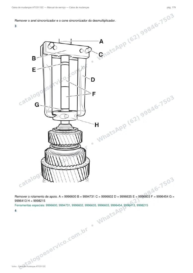 Página do manual de serviço da caixa Volvo ATO3112C — Caixa de mudanças