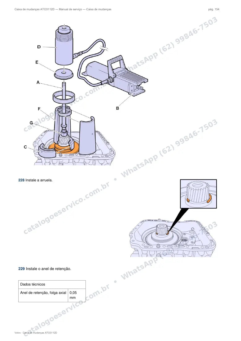 Página do manual de serviço da caixa Volvo ATO3112D — Caixa de mudanças