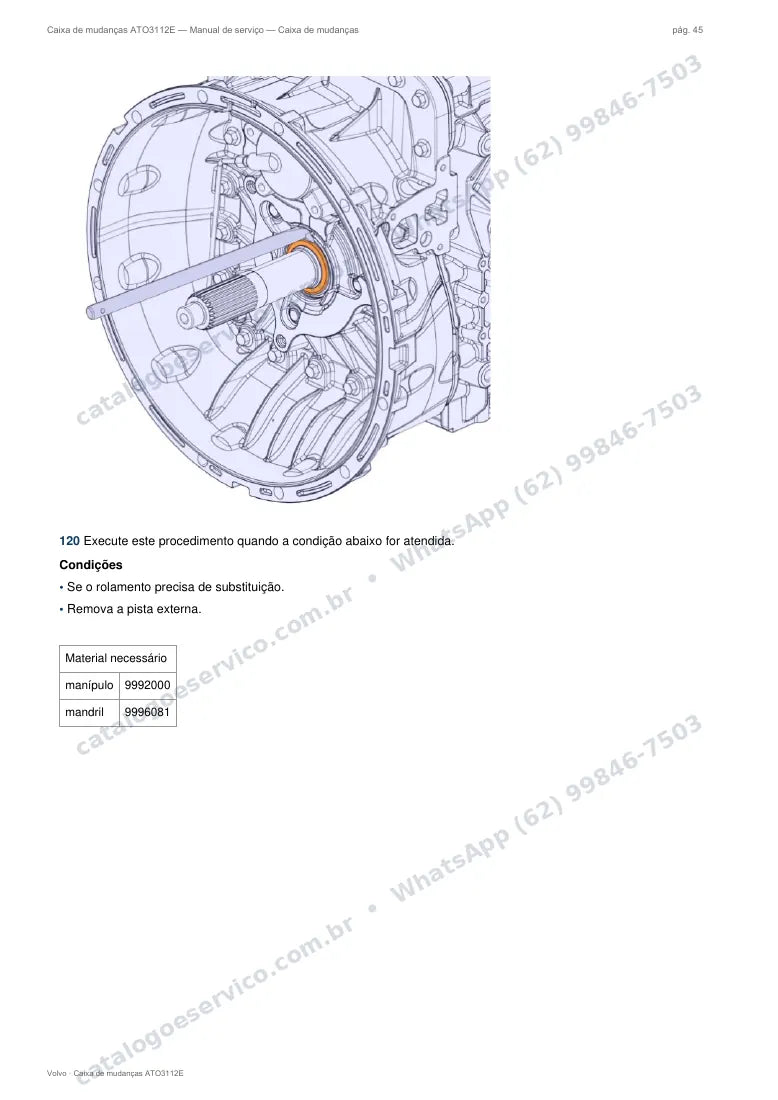 Página do manual de serviço da caixa Volvo ATO3112E — Caixa de mudanças