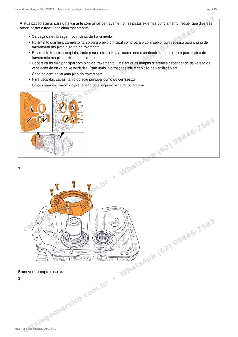 Página do manual de serviço da caixa Volvo ATO3512D — Caixa de mudanças
