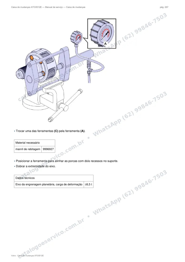 Página do manual de serviço da caixa Volvo ATO3512E — Caixa de mudanças