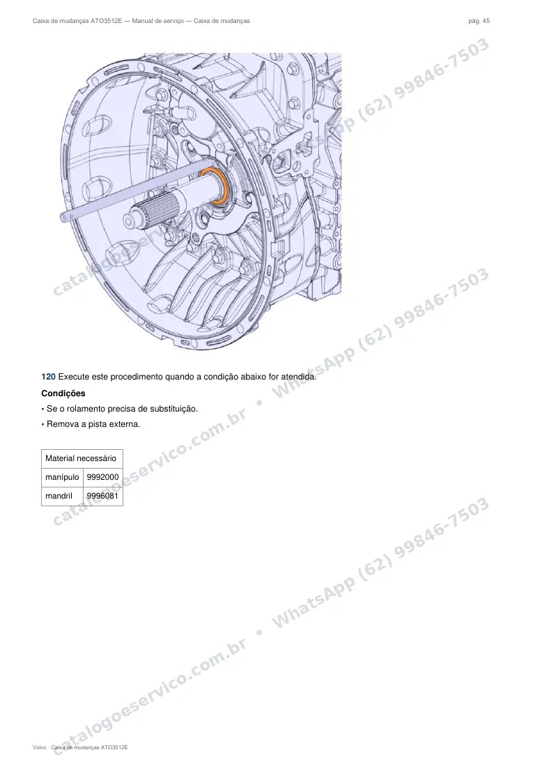 Página do manual de serviço da caixa Volvo ATO3512E — Caixa de mudanças