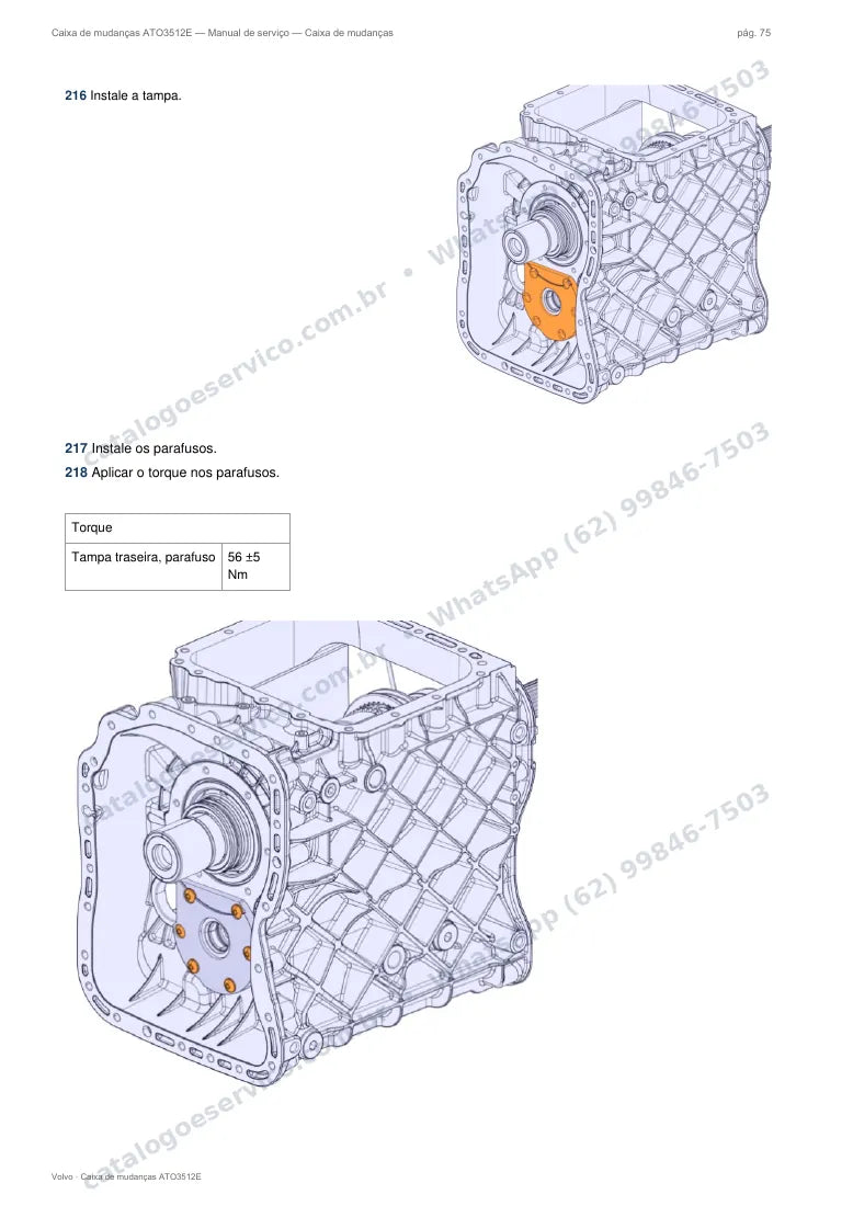 Página do manual de serviço da caixa Volvo ATO3512E — Caixa de mudanças