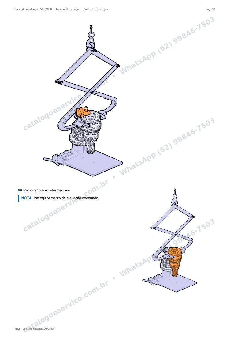 Página do manual de serviço da caixa Volvo ATO8006 — Caixa de mudanças
