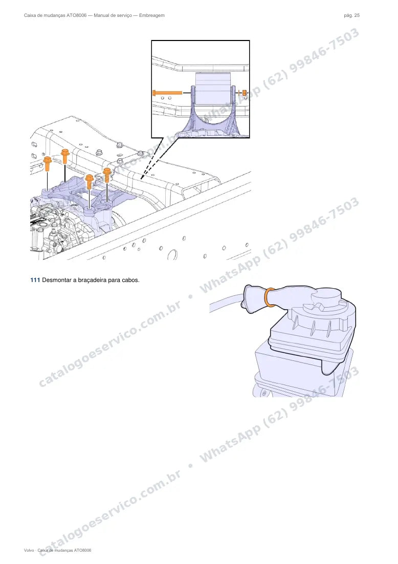 Página do manual de serviço da caixa Volvo ATO8006 — Embreagem