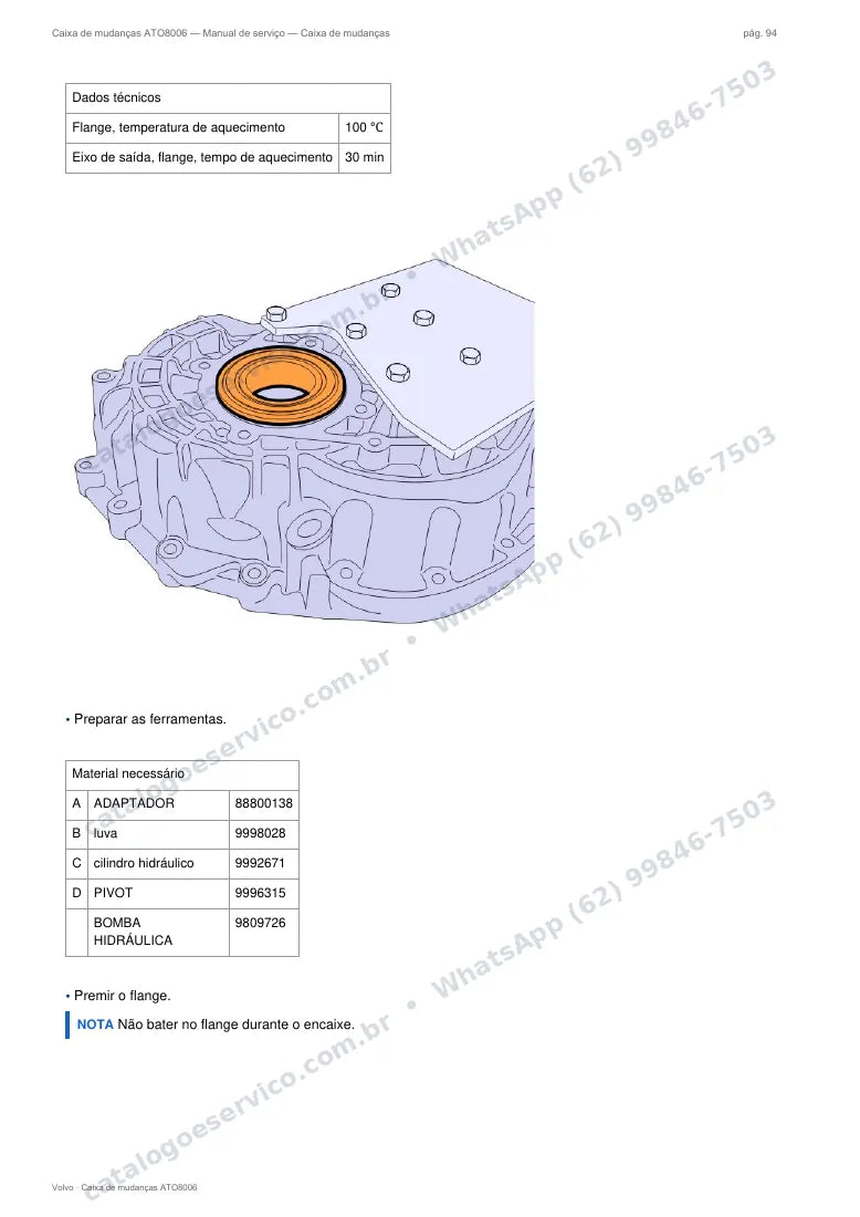 Página do manual de serviço da caixa Volvo ATO8006 — Caixa de mudanças