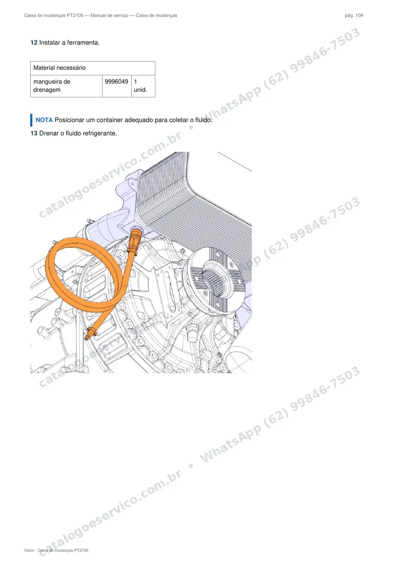 Página do manual de serviço da caixa Volvo PT2106 — Caixa de mudanças
