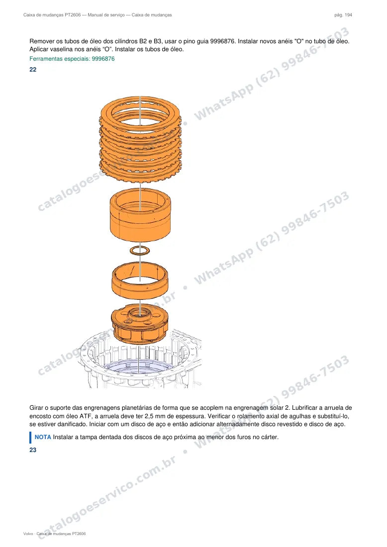 Página do manual de serviço da caixa Volvo PT2606 — Caixa de mudanças