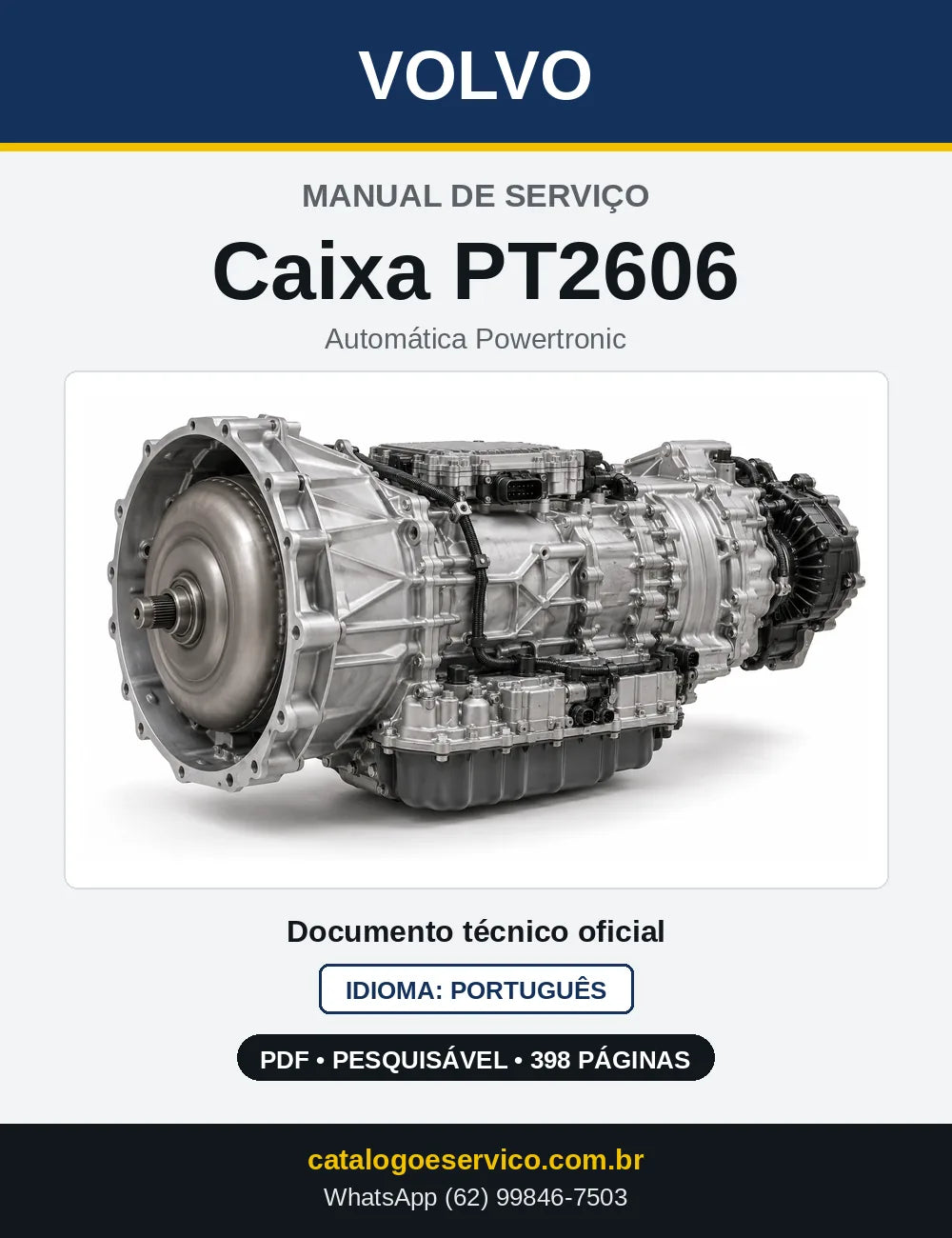Capa do Manual de Serviço da Caixa de Mudanças Volvo PT2606 em PDF