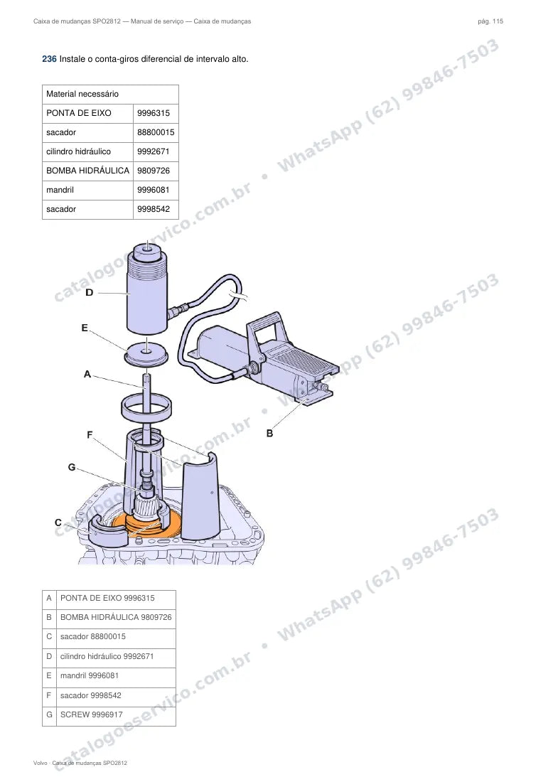 Página do manual de serviço da caixa Volvo SPO2812 — Caixa de mudanças