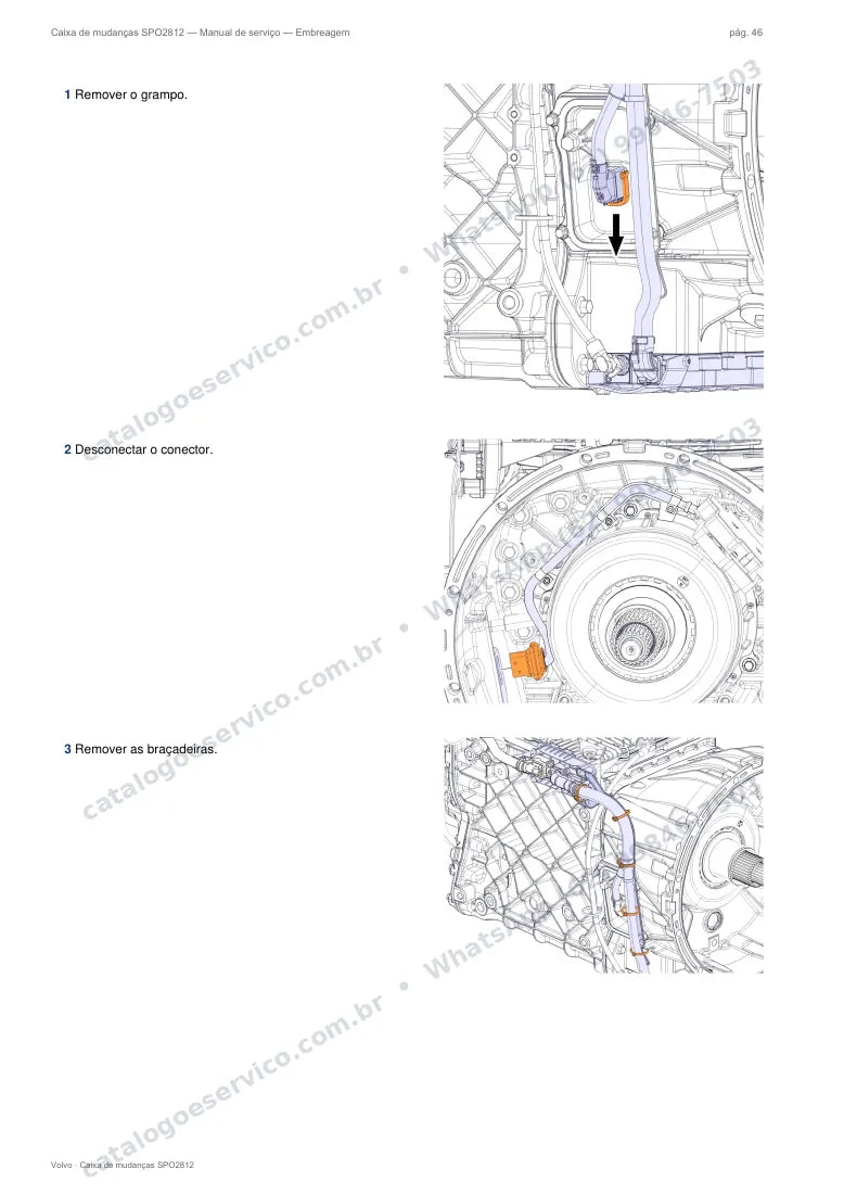 Página do manual de serviço da caixa Volvo SPO2812 — Embreagem