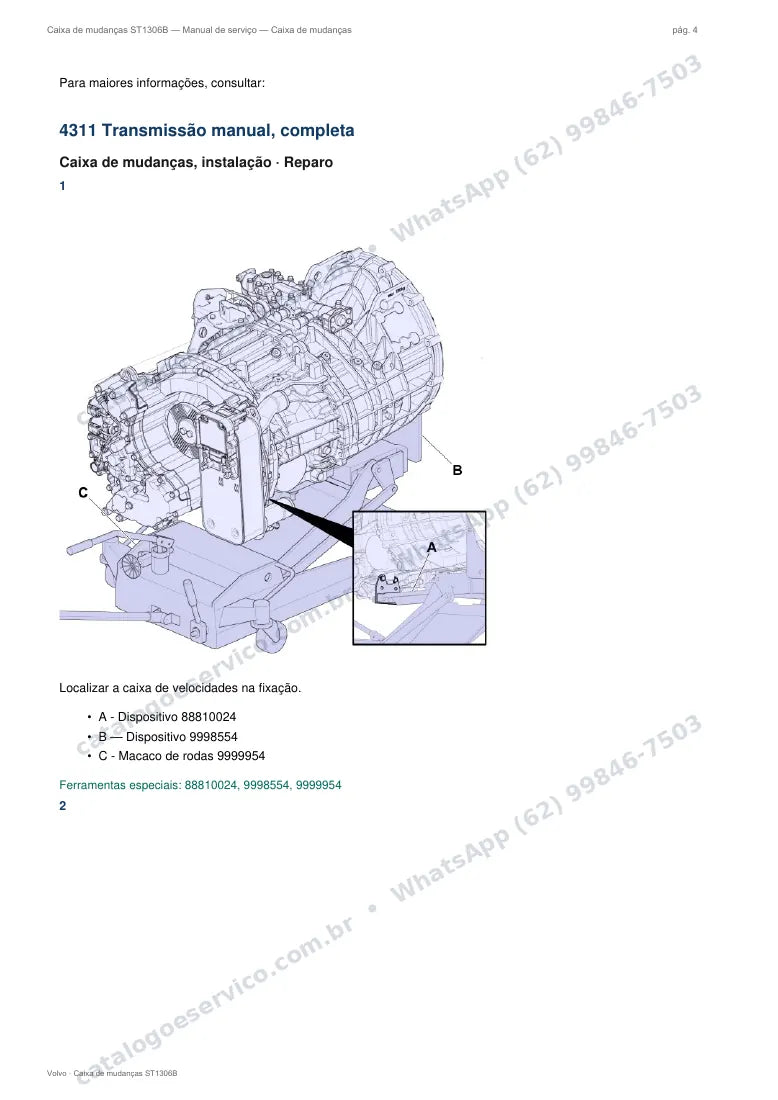 Página do manual de serviço da caixa Volvo ST1306B — Caixa de mudanças