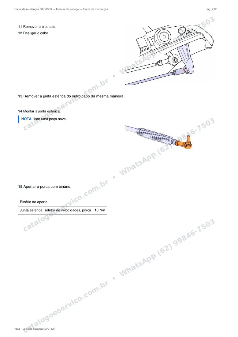 Página do manual de serviço da caixa Volvo STO1309 — Caixa de mudanças