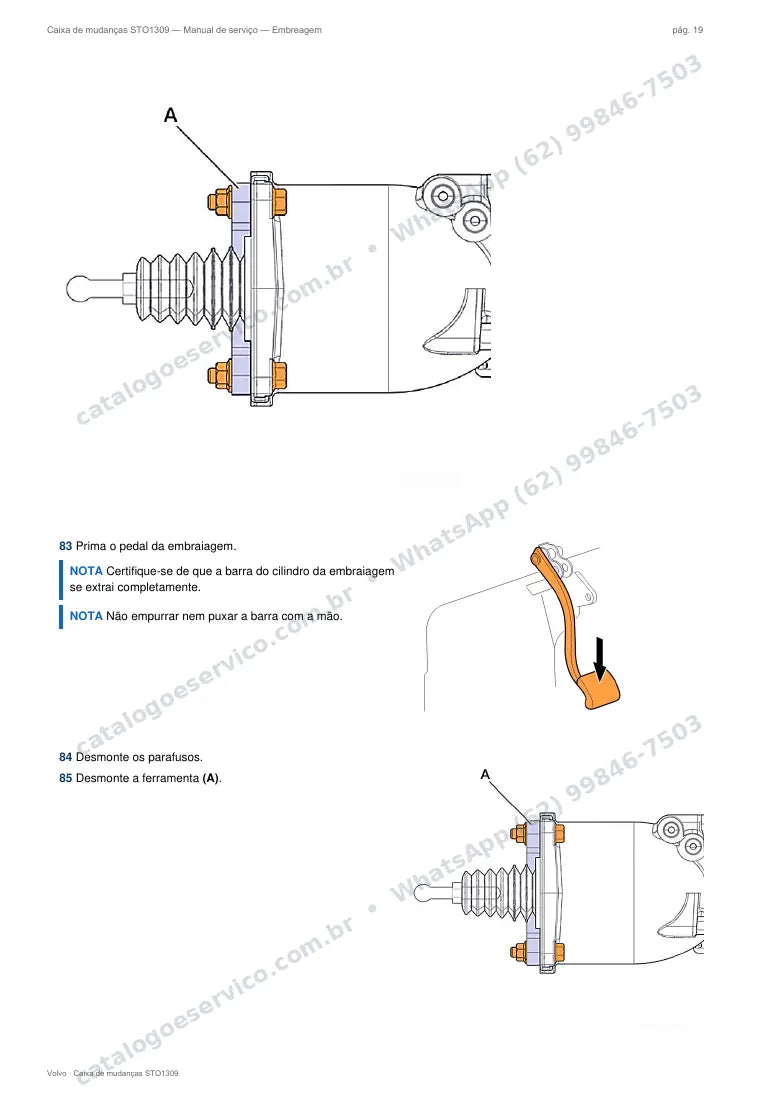 Página do manual de serviço da caixa Volvo STO1309 — Embreagem