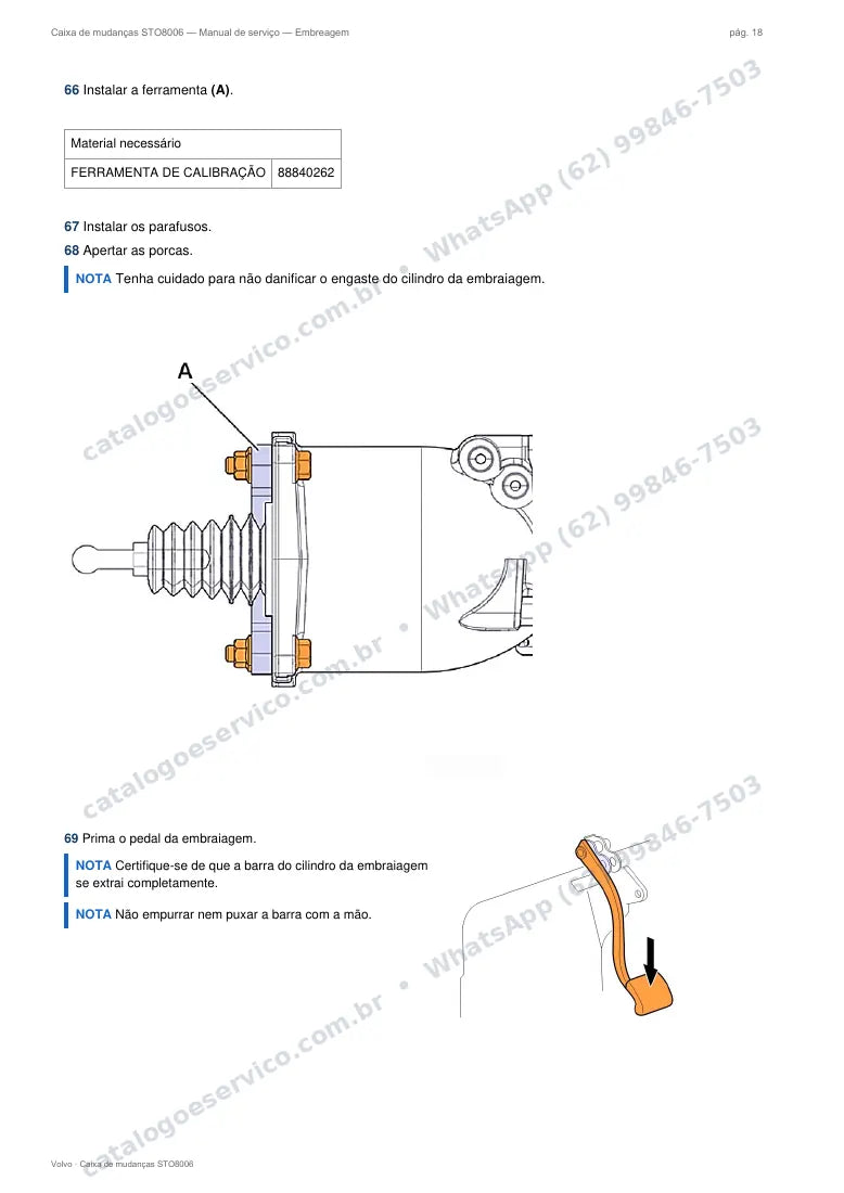 Página do manual de serviço da caixa Volvo STO8006 — Embreagem
